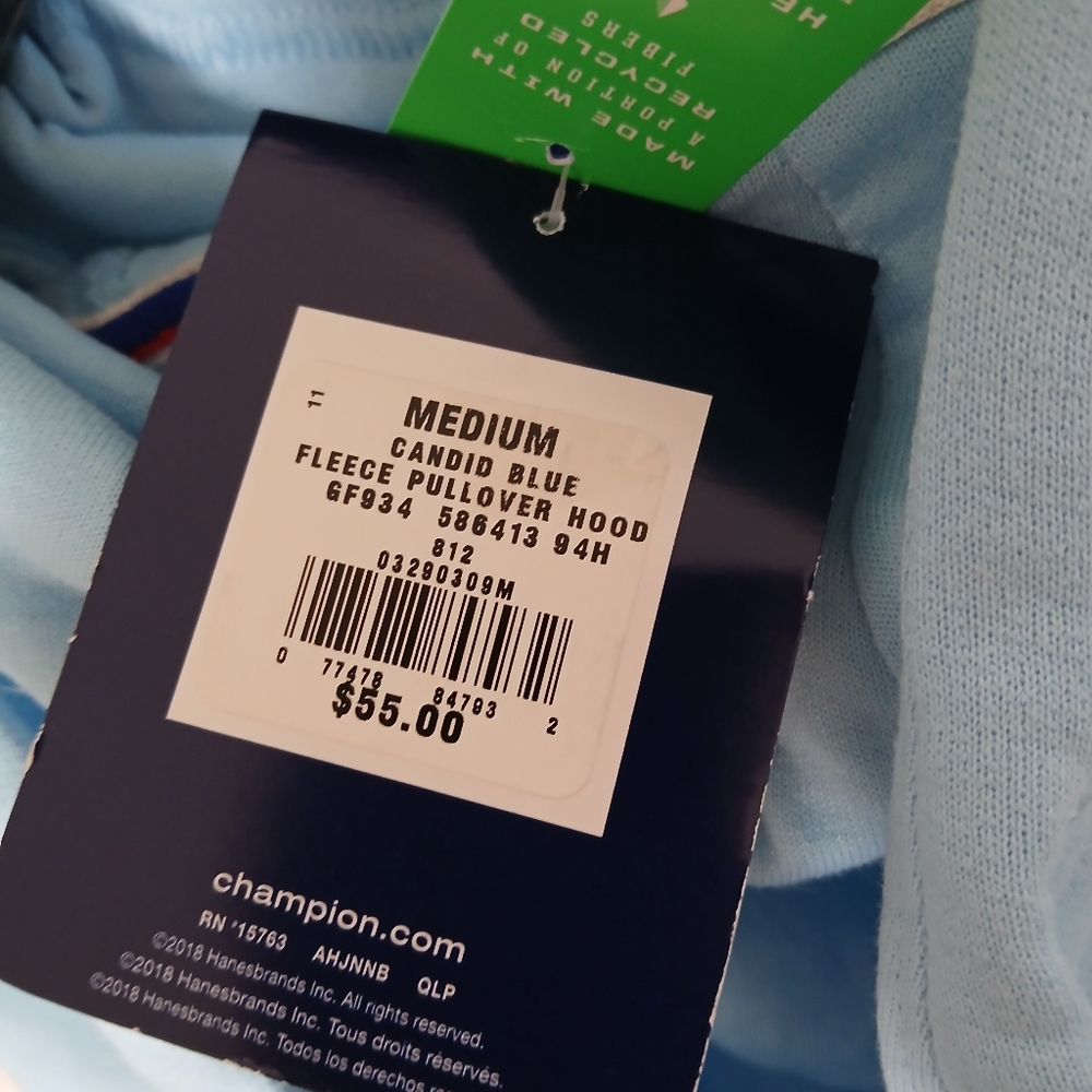 Champion Candid Blue Fleece Pullover Hoodie with Gradient Logo Size Medium - Picture 7 of 10